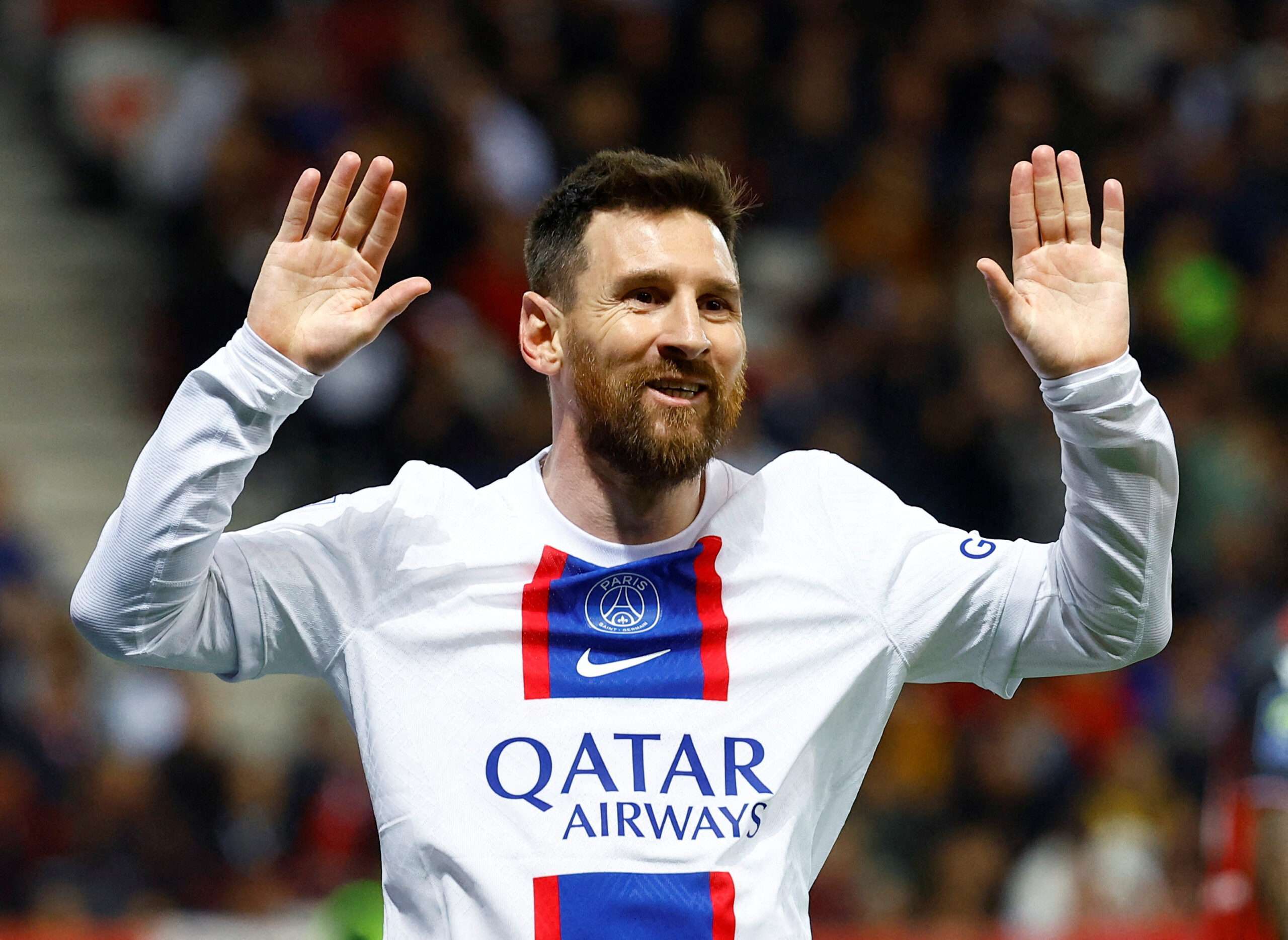 Lionel Messi, du Paris St Germain, célèbre un but. /Photo prise le 8 avril 2023/REUTERS/Eric Gaillard