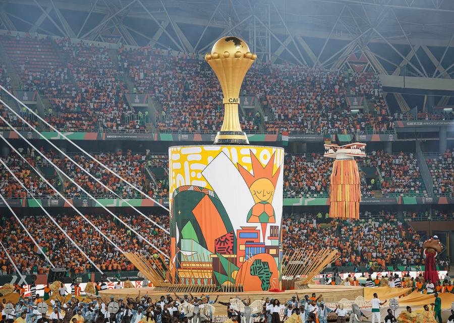 Photo prise le 13 janvier 2024 montrant la cérémonie d'ouverture de la Coupe d'Afrique des nations de football (CAN) à Abidjan, en Côte d'Ivoire. (Xinhua/Han Xu)