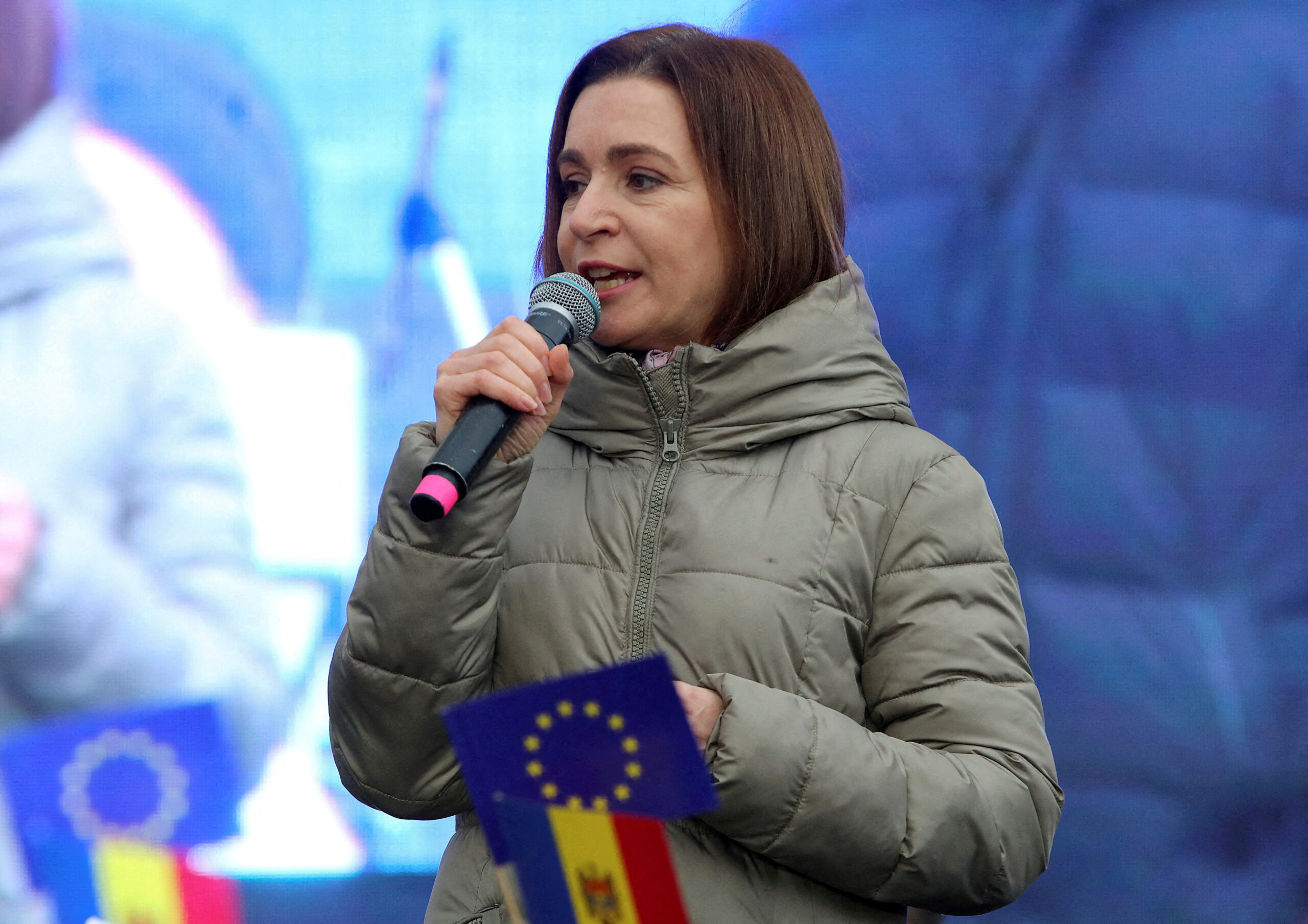 La présidente moldave Maia Sandu lors d'un rassemblement à Chisinau, Moldavie. /Photo prise le 17 décembre 2023/REUTERS/Vladislav Culiomza