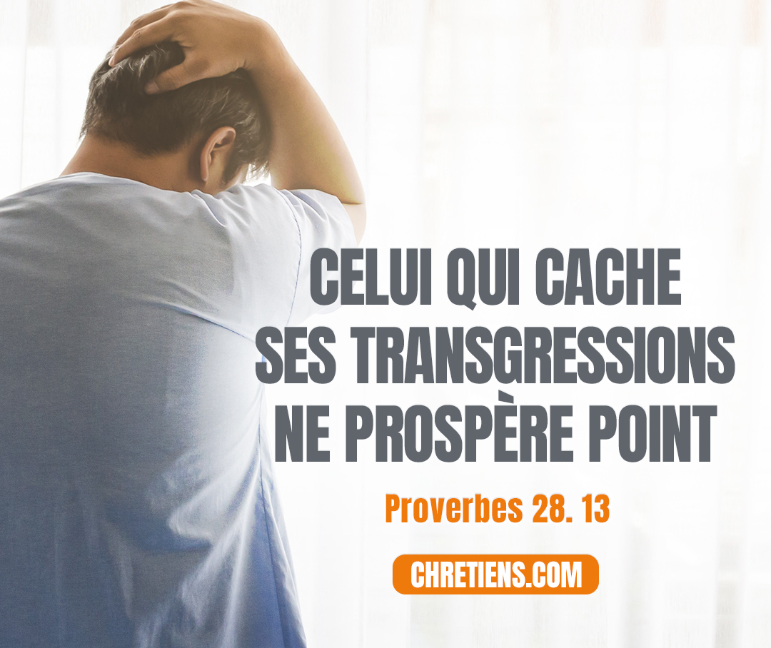 Proverbes 28:13 - Celui qui cache ses transgressions ne prospère point, Mais celui qui les avoue et les délaisse obtient miséricorde.