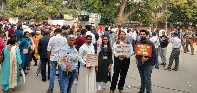 Manifestation de chrétiens dénonçant les persécutions, en 2023 à New Delhi.