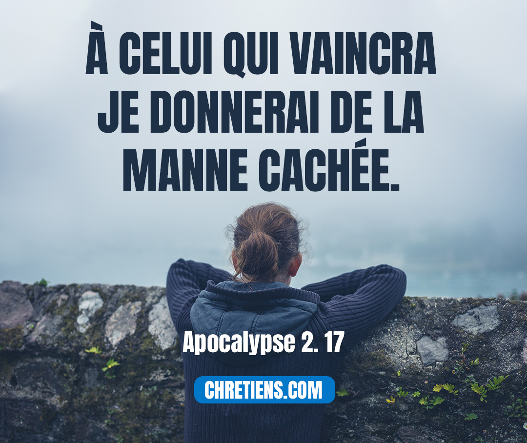 Que celui qui a des oreilles entende ce que l’Esprit dit aux Églises : À celui qui vaincra je donnerai de la manne cachée, et je lui donnerai un caillou blanc ; et sur ce caillou est écrit un nom nouveau, que personne ne connaît, si ce n’est celui qui le reçoit. Apocalypse 2:17