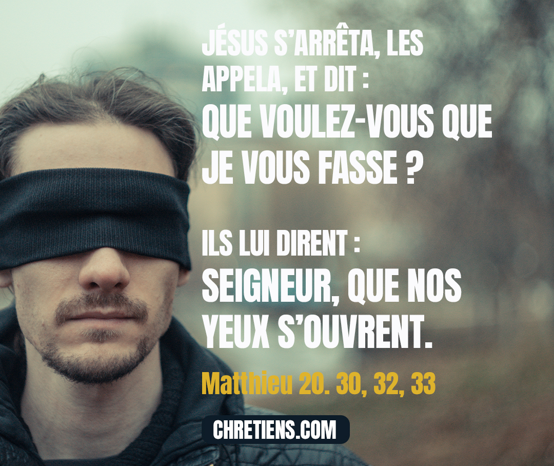 Matthieu 20:32 - Jésus s’arrêta, les appela, et dit : Que voulez-vous que je vous fasse ?