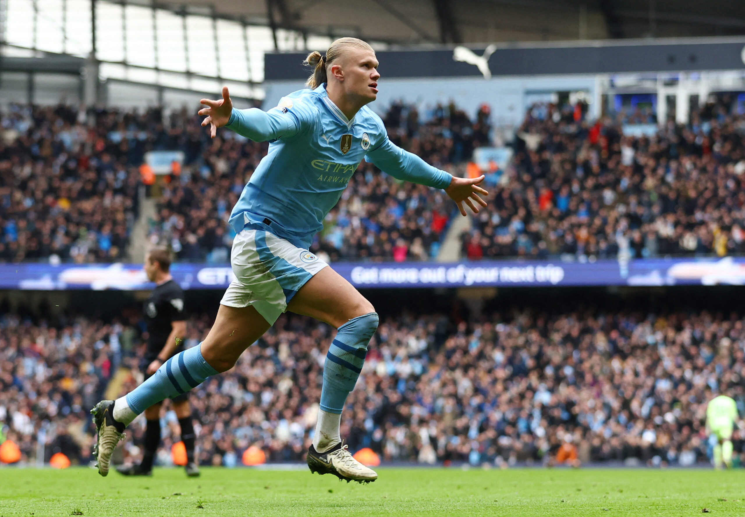 Erling Haaland a offert les trois points à Manchester City contre Everton./Photo prise le 10 février 2024/REUTERS/CARL RECINE