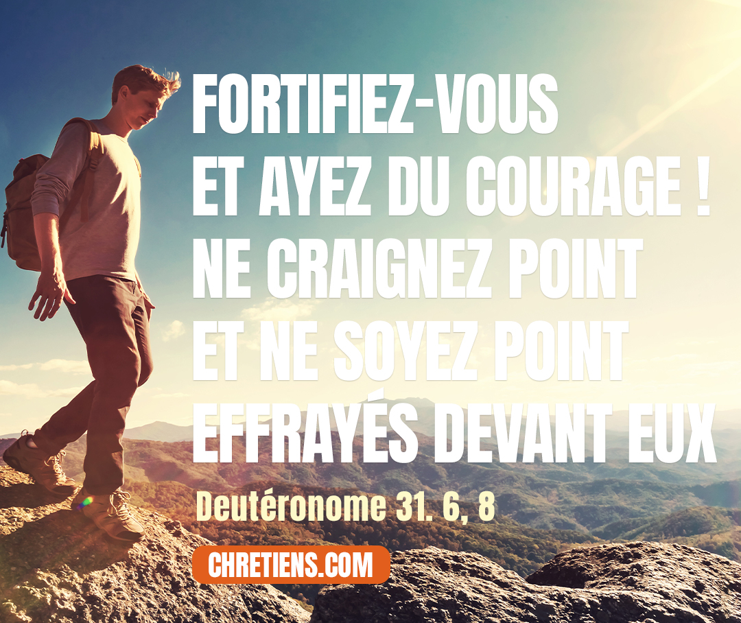 Deutéronome 31:6 - Fortifiez-vous et ayez du courage ! Ne craignez point et ne soyez point effrayés devant eux ; car l’Éternel, ton Dieu, marchera lui-même avec toi, il ne te délaissera point, il ne t’abandonnera point.