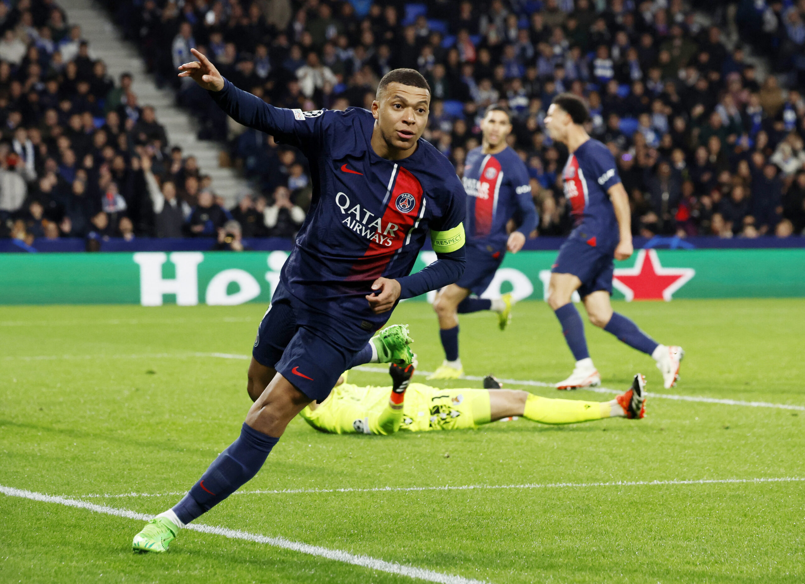 Le joueur du Paris St Germain Kylian Mbappe lors d'un match de la Ligue des Champions contre la Real Sociedad à la Reale Arena, San Sebastian, Espagne. /Photo prise le 5 mars 2024/REUTERS/Vincent West