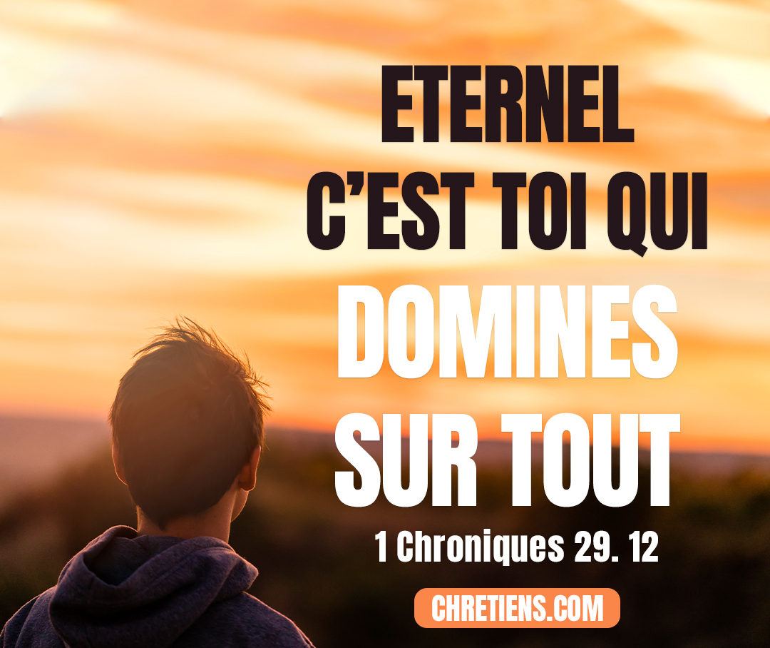 C’est de toi que viennent la richesse et la gloire, c’est toi qui domines sur tout, c’est dans ta main que sont la force et la puissance, et c’est ta main qui a le pouvoir d’agrandir et d’affermir toutes choses. 1 Chroniques 29:12 (NEG)