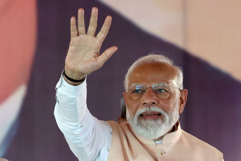 Le Premier ministre indien Narendra Modi lors d'un meeting à Meerut, en Inde. /Photo prise le 31 mars 2024/REUTERS/Anushree Fadnavis