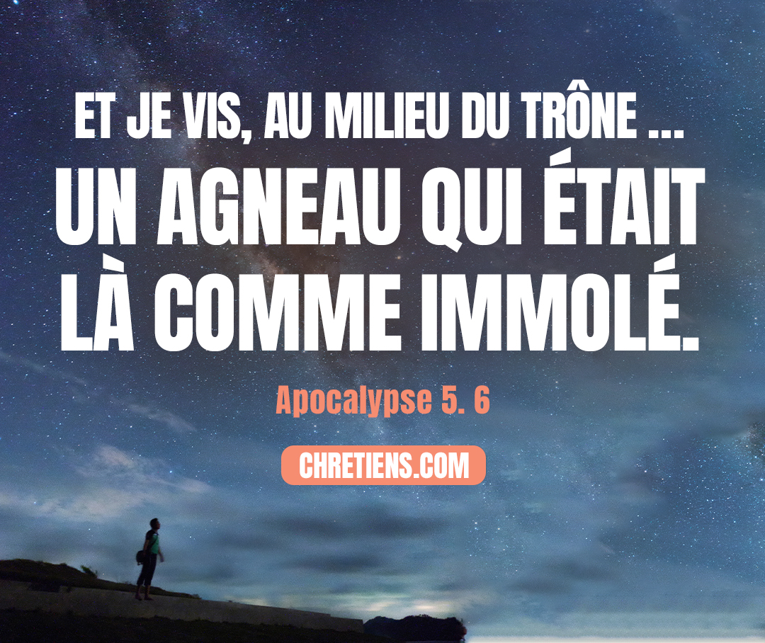 Apocalypse 5:6 - Et je vis, au milieu du trône et des quatre êtres vivants et au milieu des vieillards, un agneau qui était là comme immolé. Il avait sept cornes et sept yeux, qui sont les sept esprits de Dieu envoyés par toute la terre.