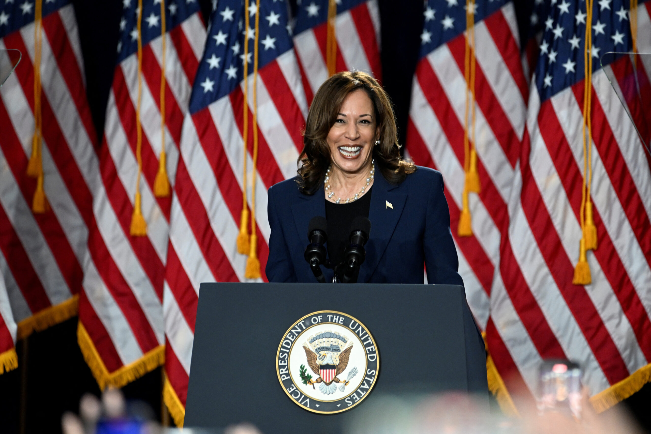 Kamala Harris lors d'un événement de campagne organisé à West Allis, dans l'Etat du Wisconsin, aux Etats-Unis. /Photo prise le 23 juillet 2024/REUTERS/Vincent Alban