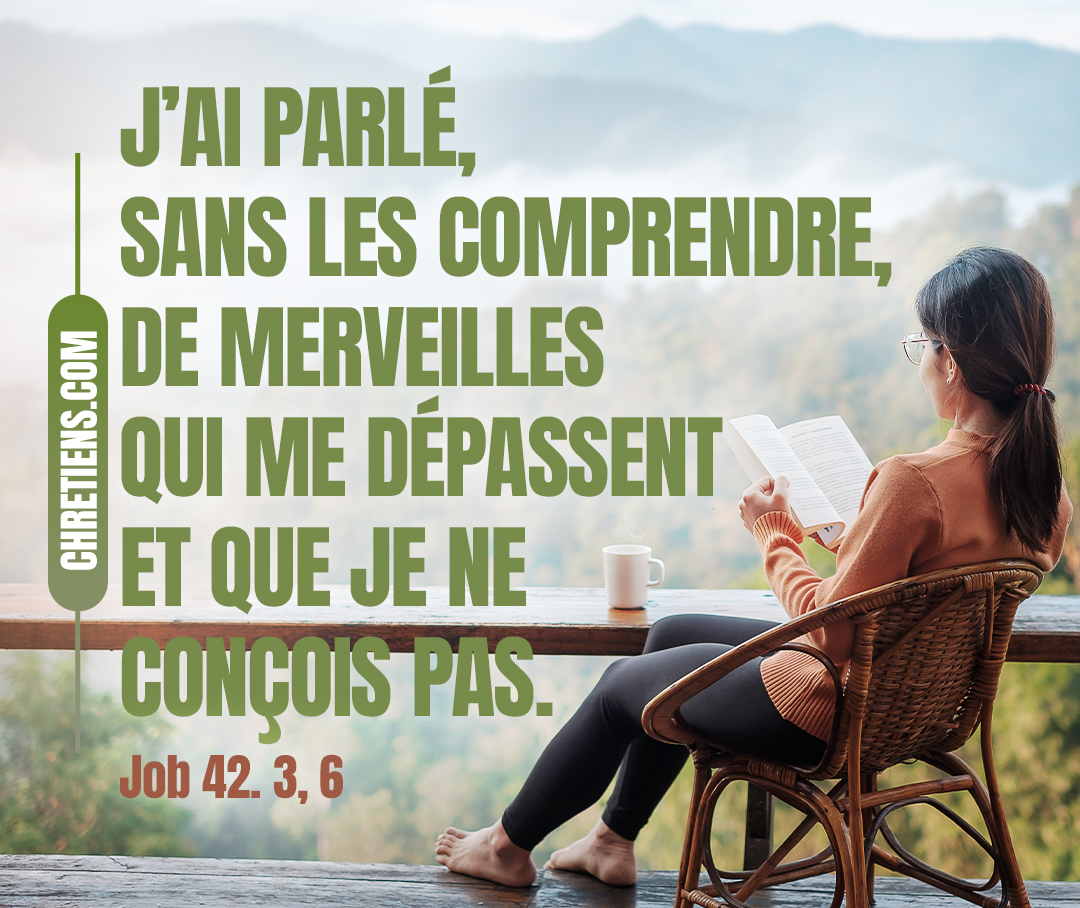 Job 42:3 - Quel est celui qui a la folie d’obscurcir mes desseins ? — Oui, j’ai parlé, sans les comprendre, De merveilles qui me dépassent et que je ne conçois pas.