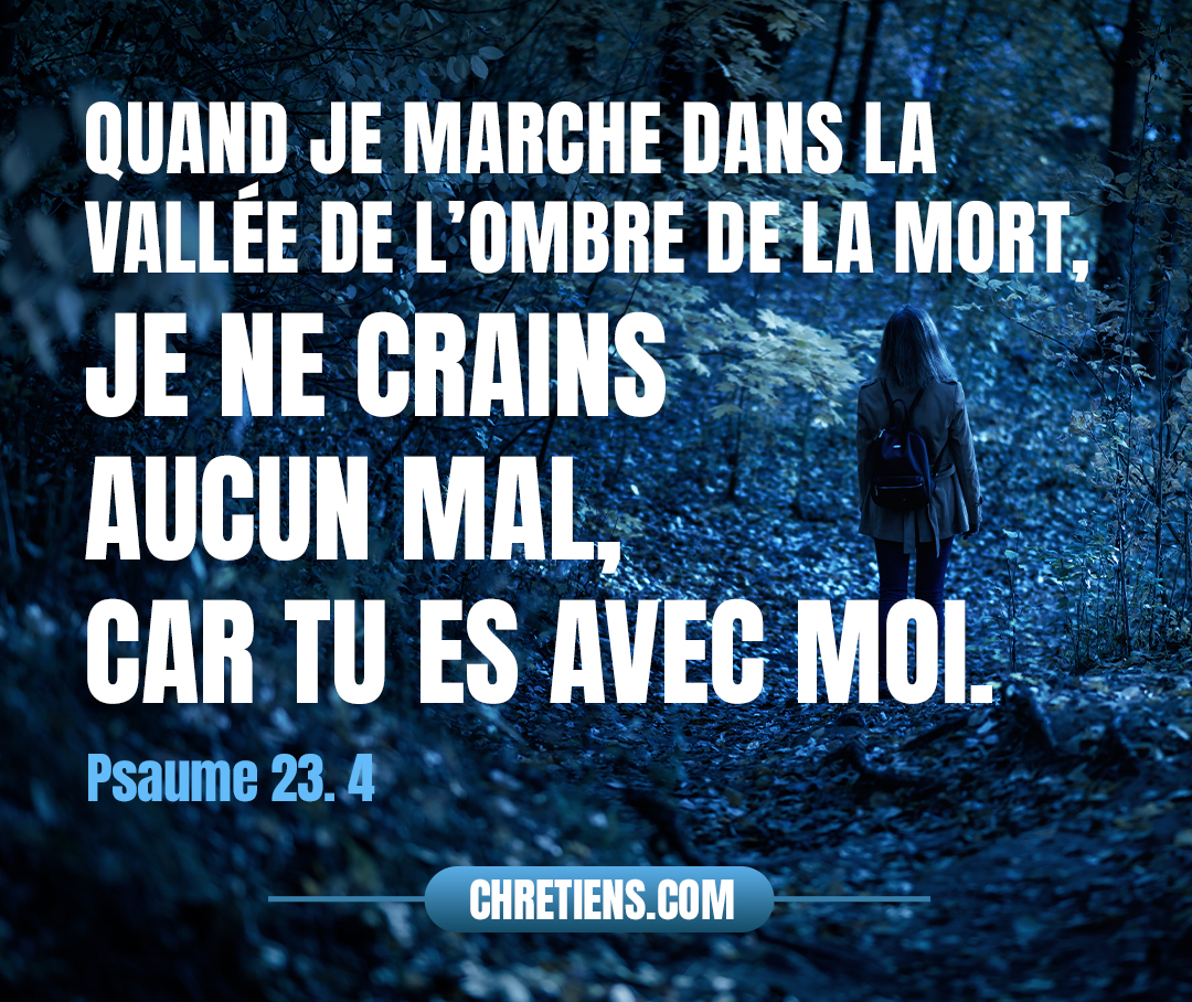 Quand je marche dans la vallée de l’ombre de la mort, Je ne crains aucun mal, car tu es avec moi : Ta houlette et ton bâton me rassurent. Psaumes 23:4 