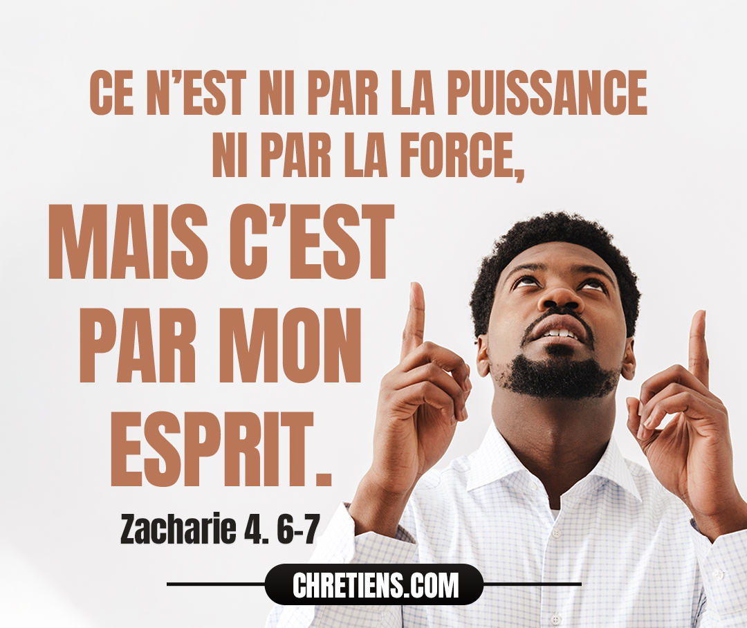 Alors il reprit et me dit : C’est ici la parole que l’Éternel adresse à Zorobabel : Ce n’est ni par la puissance ni par la force, mais c’est par mon esprit, dit l’Éternel des armées. Zacharie 4:6-7