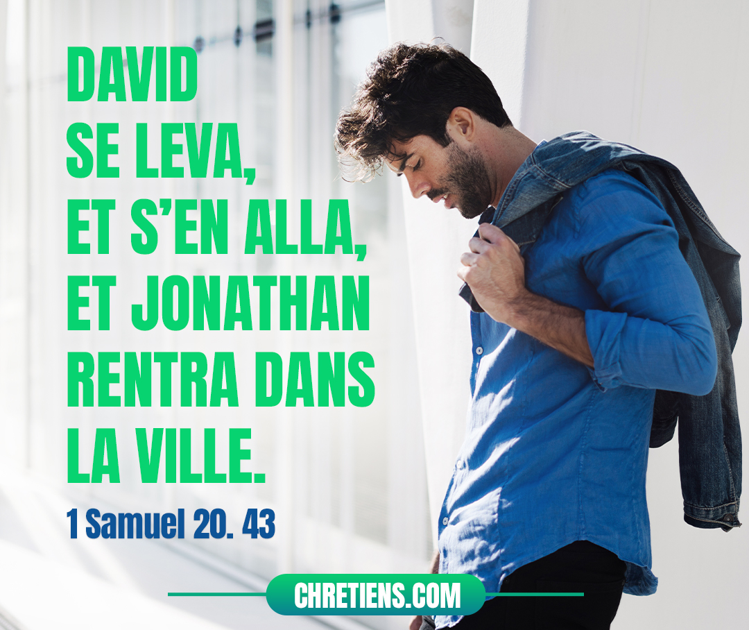 David se leva, et s’en alla, et Jonathan rentra dans la ville. 1 Samuel 20:43