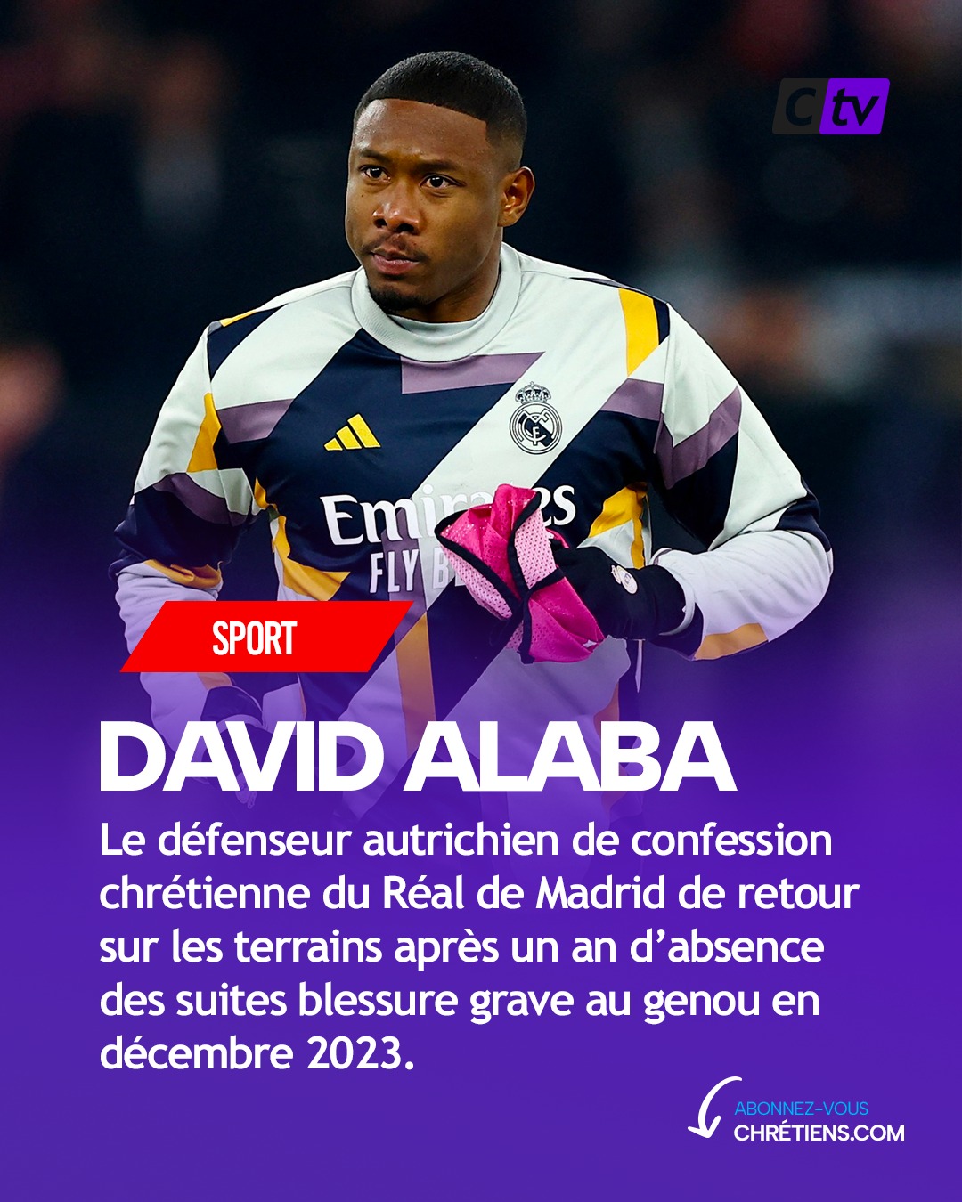 David Alaba, chrétien protestant et footballeur international autrichien du Real Madrid