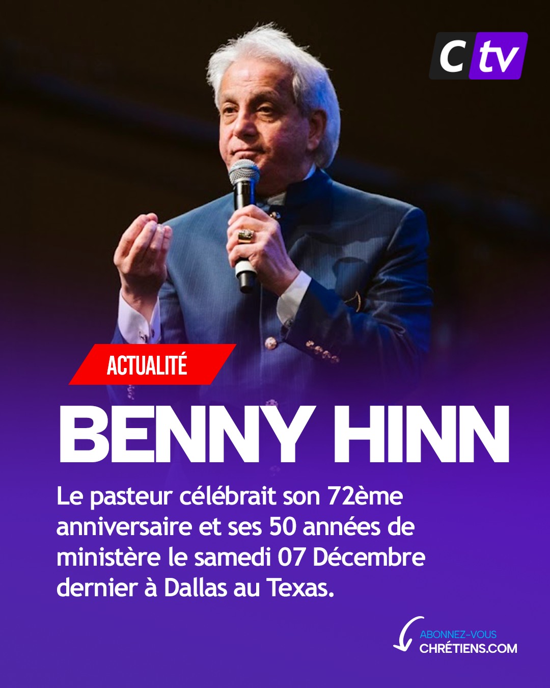 La célébration des 50 années de ministère et des 72 ans de vie de Benny Hinn a été un événement marquant qui s’est tenu à Dallas, au Texas. Il a rassemblé une foule nombreuse et inspirée, venue honorer l’impact spirituel de ce leader emblématique.