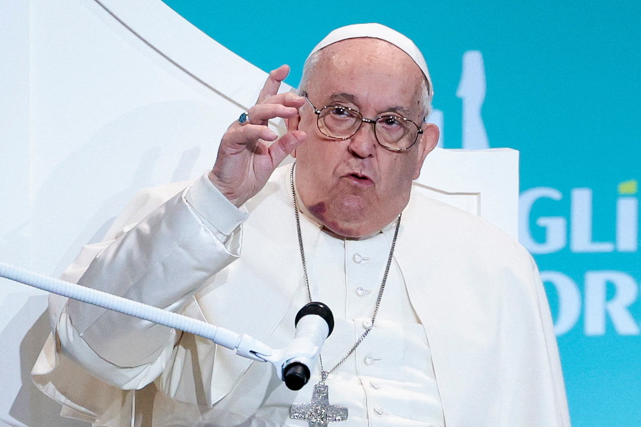 Le pape François au Palais des Congrès et d'Exposition d'Ajaccio, à Ajaccio, Corse, France. /Photo prise le 15 décembre 2024/REUTERS/Remo Casilli