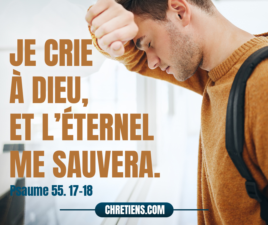 Moi, je crie à Dieu ; et l’Éternel me sauvera. Le soir, le matin, à midi, je médite et je me lamente ; et il entendra ma voix. Psaumes 55:16-17 