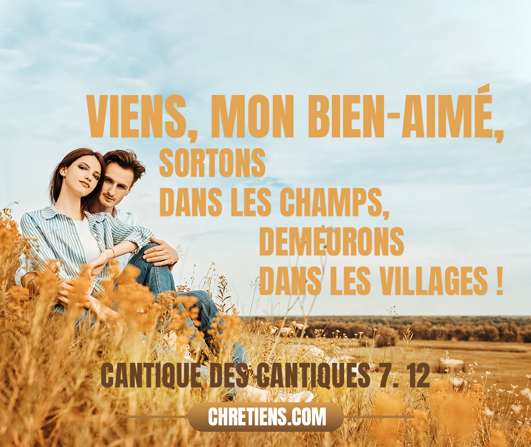Viens, mon bien-aimé, sortons dans les champs, Demeurons dans les villages ! Cantique 7:11-12  